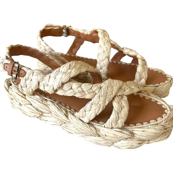 CLERGERIE Antona Size 41/US 10.5 Raffia Espadrille Slingback Platform Sandal NEW